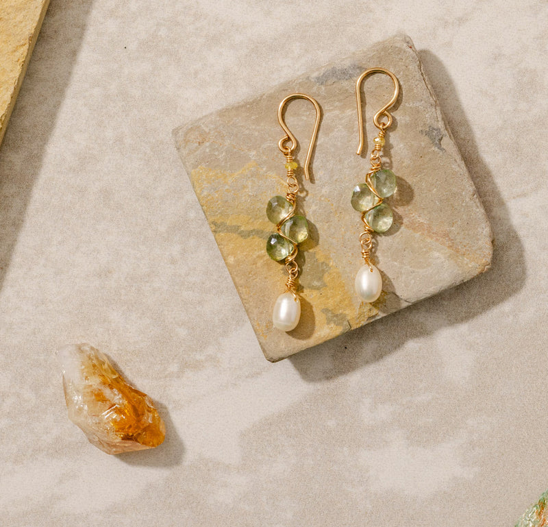 Translucent Green and Pearl Earring